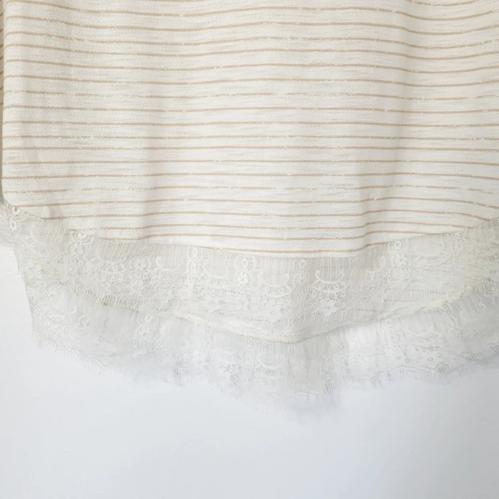 LC Lauren Conrad Cream & Tan Lace Hem Tunic Size Medium - Picture 6 of 10